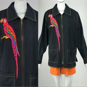Vtg 70s Bob Mackie parrot embroidered boho jacket